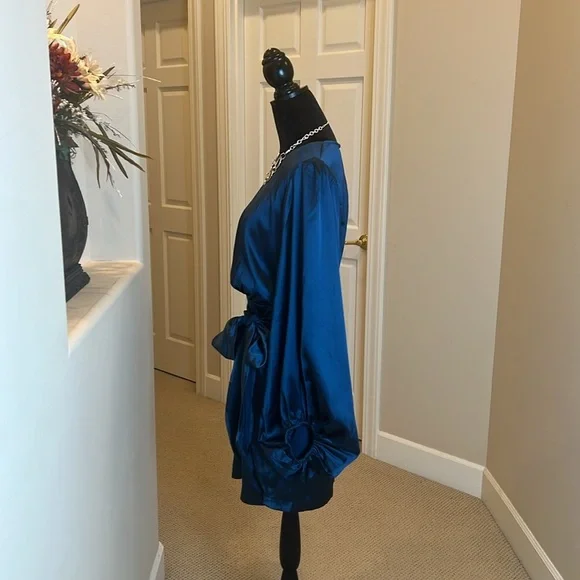 Petal & pup satin balloon sleeve faux wrap mini dress Sz 2 nwot - Picture 7 of 16